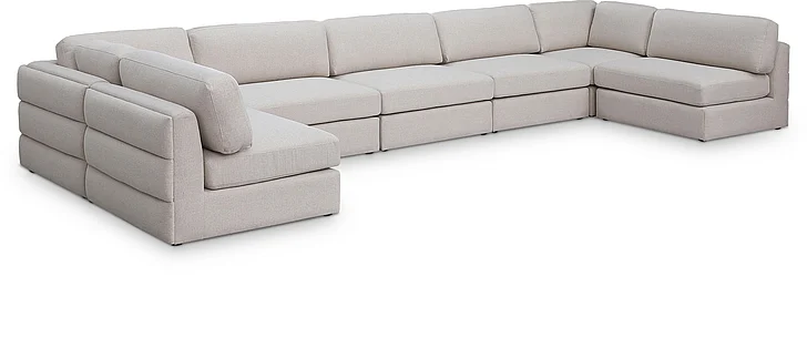 Meridian Beckham Linen Textured Modular Sectional in Beige Durable Linen Textured Fabric 681Beige-Sec7B