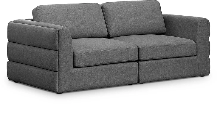 Meridian Beckham Linen Textured Modular 76" Sofa in Grey Durable Linen Textured Fabric 681Grey-S76A