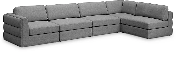 Meridian Beckham Linen Textured Modular Sectional in Grey Durable Linen Textured Fabric 681Grey-Sec5B
