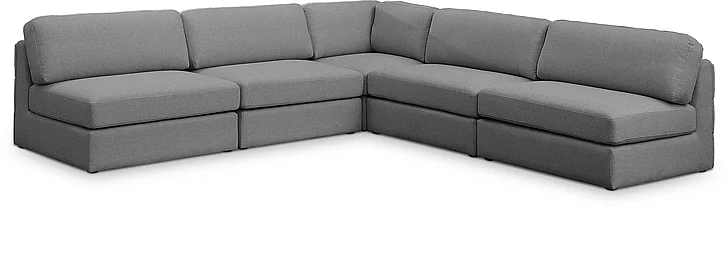 Meridian Beckham Linen Textured Modular Sectional in Grey Durable Linen Textured Fabric 681Grey-Sec5C