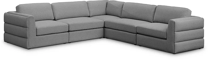 Meridian Beckham Linen Textured Modular Sectional in Grey Durable Linen Textured Fabric 681Grey-Sec5D