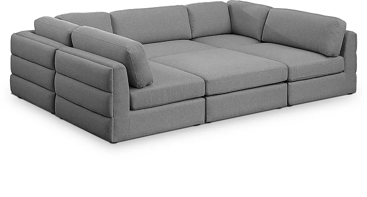 Meridian Beckham Linen Textured Modular Sectional in Grey Durable Linen Textured Fabric 681Grey-Sec6A