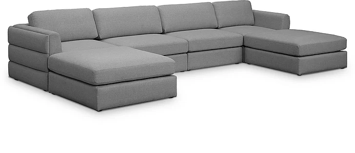 Meridian Beckham Linen Textured Modular Sectional in Grey Durable Linen Textured Fabric 681Grey-Sec6C