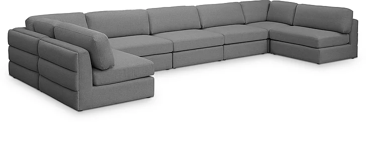 Meridian Beckham Linen Textured Modular Sectional in Grey Durable Linen Textured Fabric 681Grey-Sec7B