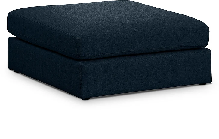Meridian Beckham Linen Textured Modular Ottoman in Navy Durable Linen Textured Fabric 681Navy-Ott