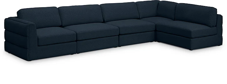 Meridian Beckham Linen Textured Modular Sectional in Navy Durable Linen Textured Fabric 681Navy-Sec5B