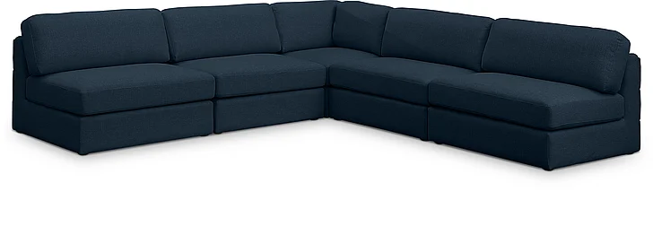 Meridian Beckham Linen Textured Modular Sectional in Navy Durable Linen Textured Fabric 681Navy-Sec5C