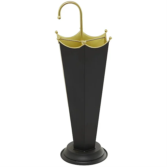 UMA Black Metal Abstract Upside Down Kitschy Umbrella Stand with Gold Handle, 10 x 9 x 27 | 19124