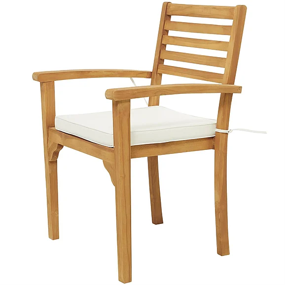 UMA Brown Teak Wood Open Back Outdoor Dining Chair with Cushion, | 19196 CLOSEOUT