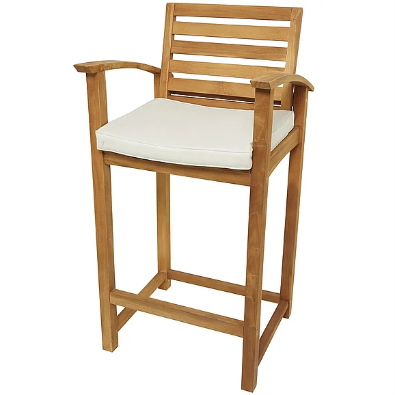 UMA Brown Teak Wood Indoor Outdoor Bar Stool with Cushion, 22" x 22" x 43" | 19200 CLOSEOUT
