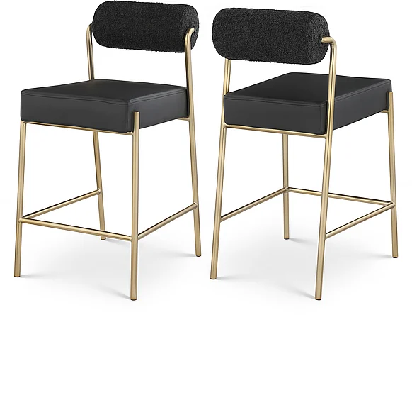 Meridian Carly Boucle Fabric & Faux Leather Counter Stool in Black Faux Leather Seat / Boucle Fabric Back 587Black-C