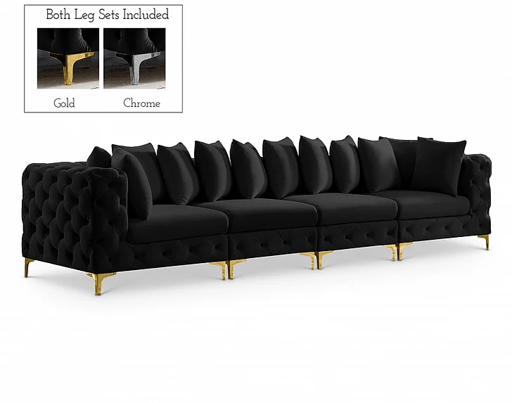 Meridian Tremblay 138" Velvet Modular Sofa in Black Velvet 686Black-S138