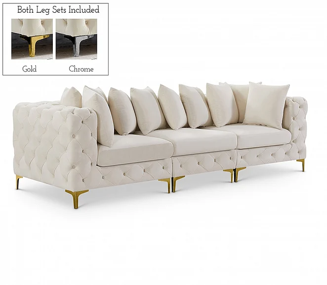 Meridian Tremblay 108" Velvet Modular Sofa in Cream Velvet 686Cream-S108
