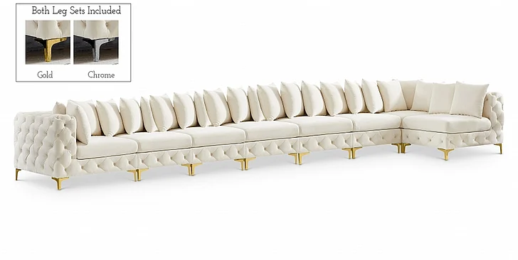 Meridian Tremblay Velvet Modular Sectional in Cream Velvet 686Cream-Sec8B