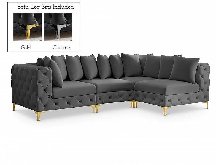 Meridian Tremblay Velvet Modular Sectional in Grey Velvet 686Grey-Sec4A