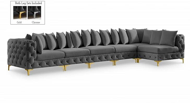 Meridian Tremblay Velvet Modular Sectional in Grey Velvet 686Grey-Sec6C