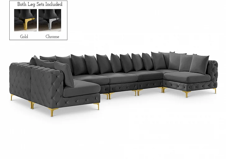 Meridian Tremblay Velvet Modular Sectional in Grey Velvet 686Grey-Sec7A