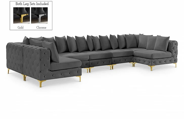 Meridian Tremblay Velvet Modular Sectional in Grey Velvet 686Grey-Sec8C