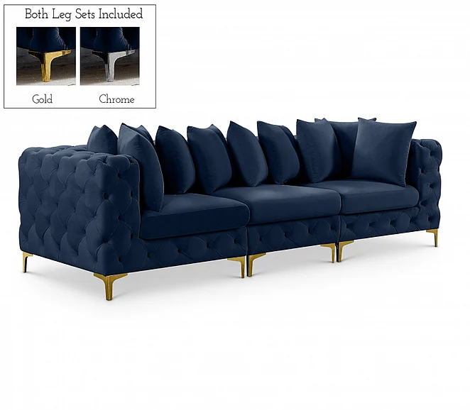 Meridian Tremblay 108" Velvet Modular Sofa in Navy Velvet 686Navy-S108
