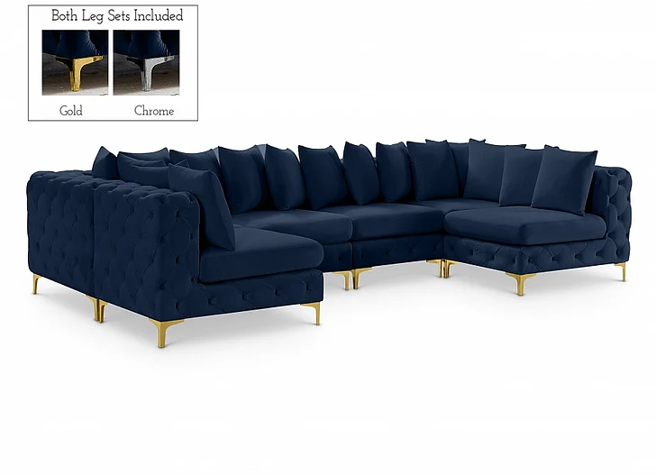 Meridian Tremblay Velvet Modular Sectional in Navy Velvet 686Navy-Sec6B
