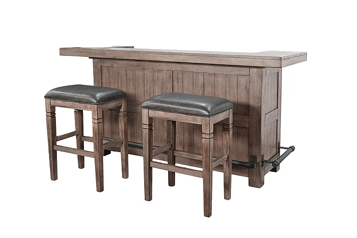 Sunny Designs 80" Traditional Wood Home Bar with Stools in Buckskin K1963BU-4