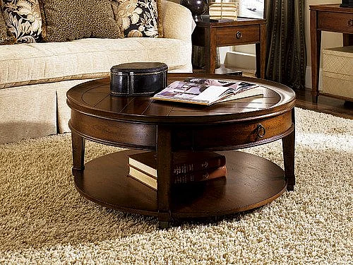Hammary Sunset Valley Single-Drawer Round Cocktail Table in Brown 197-911