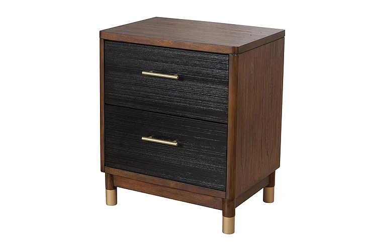 Alpine Furniture Belham 2 Drawer Nightstand in Two Tone - Dark Walnut & Black 1971-02