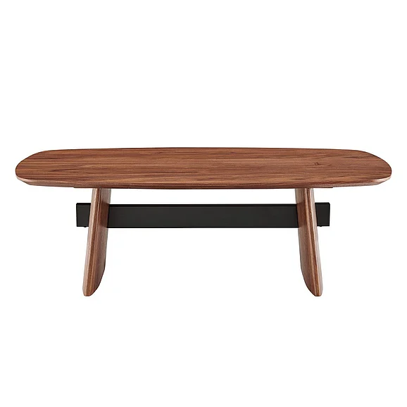 Euro Style Folke Coffee Table Top and Base in Walnut with Matte Black Cross Bar 19732WAL-KIT