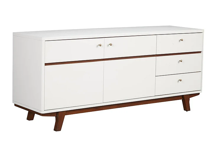 Alpine Furniture Dakota TV Console in White with Acorn Accents 1974-10