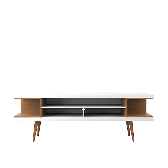 Manhattan Comfort Utopia 70.47" TV Stand with Splayed Wooden Legs and 4 Shelves in White Gloss and Maple Cream 19752