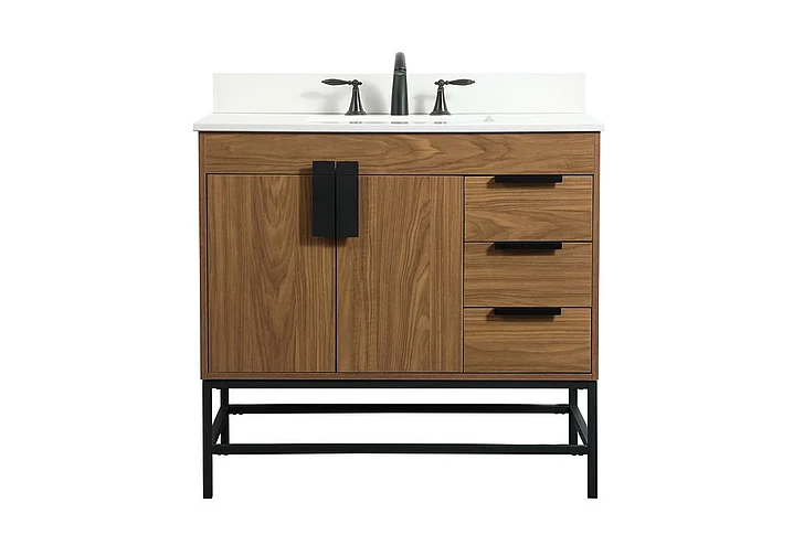 Elegant 36 In. Single Bathroom Vanity in Walnut Brown with Backsplash VF48836WB-BS