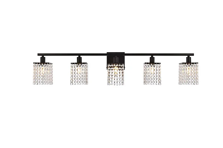 Elegant Phineas 5 Lights Bath Sconce in Black with Clear Crystals LD7014BK