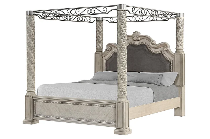 Emma Mason Signature Artisan Root Uph Panel Canopy Queen Bed in Light Gray