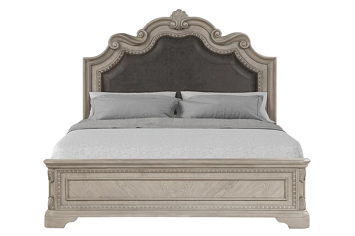 Emma Mason Signature Artisan Root Uph Panel Queen Bed in Light Gray