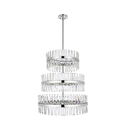 Elegant Serephina 36 In. 3 Tiers Crystal Round Chandelier Light in Chrome 6200G36L3C