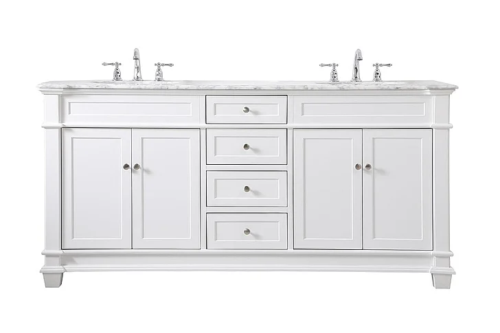 Elegant 72 In. Double Bathroom Vanity Set in White VF50072DWH