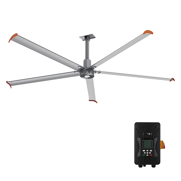 Carro Home Makani 12-Ft 5-Blade 480V Industrial HVLS Fan With Wall Control in Silver CDC-125S-037-480