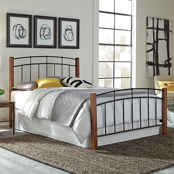 Fashion Bed Group Complete Benson Twin Bed w/ Frame in Textured Black and Maple B91A43