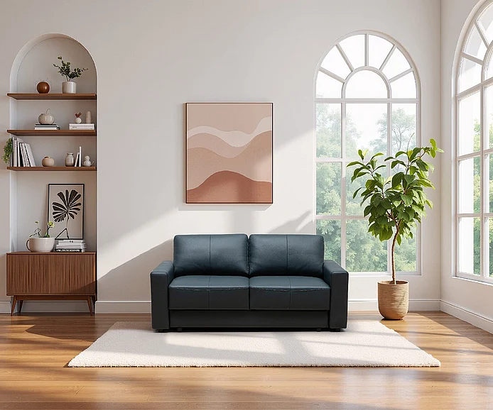 Klaussner Skyline Leather Smart Sleeper Sofa in Queen w/ Memory Foam Mattress in Blue