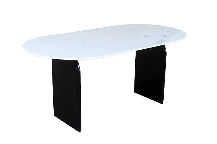 Moti Furniture Terra Marble Top Oval Dining Table in White and Black