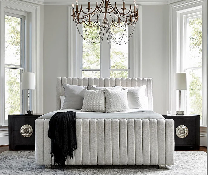 Bernhardt Silhouette 2-Piece Vertical Channeled Panel Bedroom Set in Eggshell