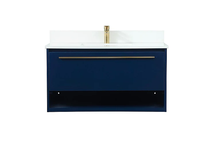 Elegant 36 In. Single Bathroom Vanity in Blue with Backsplash VF43536MBL-BS CLOSEOUT