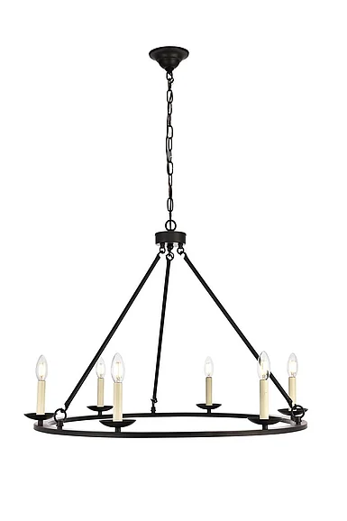 Elegant Maine Collection Chandelier D32.4 H23.25 LT:6 Black Finish LD6010D32BK