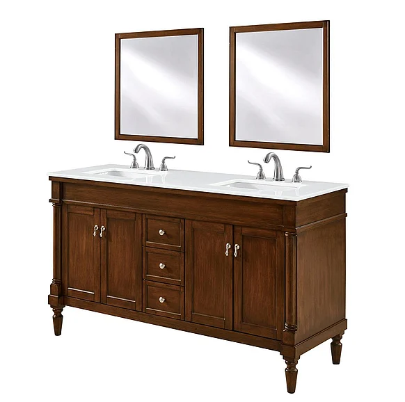 Elegant 60 In. Single Bathroom Vanity in Walnut with Ivory White Engineered Marble VF13060DWT-VW CLOSEOUT