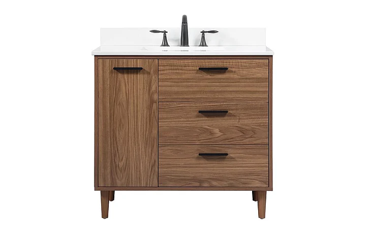 Elegant 36 In. Single Bathroom Vanity in Walnut Brown with Backsplash VF47036WB-BS