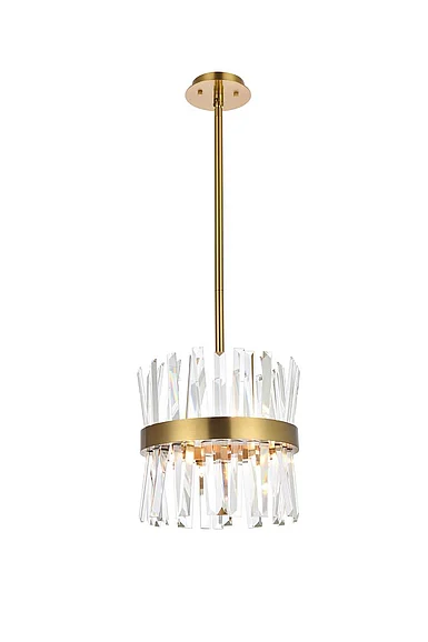 Elegant Serephina 12 In. Crystal Round Pendant Light in Satin Gold 6200D12SG