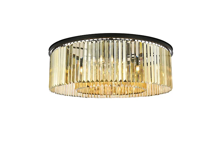 Elegant Sydney 10 Light Matte Black Flush Mount Golden Teak (Smoky) Royal Cut Crystal 1238F43MB-GT/RC