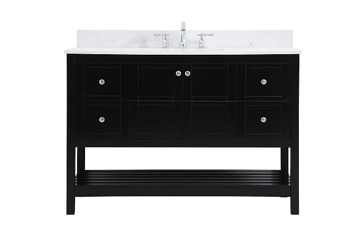 Elegant 48 In. Single Bathroom Vanity in Black with Backsplash VF16448BK-BS