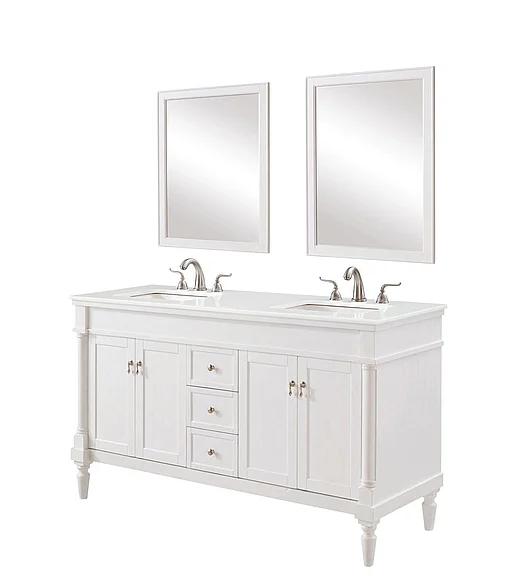 Elegant 60 In. Single Bathroom Vanity in Antique White with Ivory White Engineered Marble VF13060DAW-VW CLOSEOUT