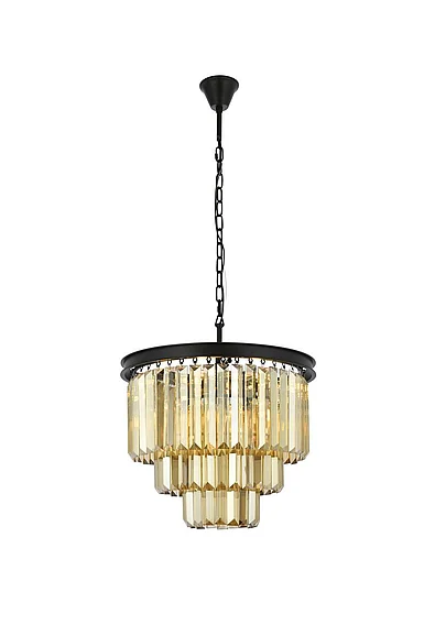 Elegant Sydney 9 Light Matte Black Chandelier Golden Teak (Smoky) Royal Cut Crystal 1231D20MB-GT/RC